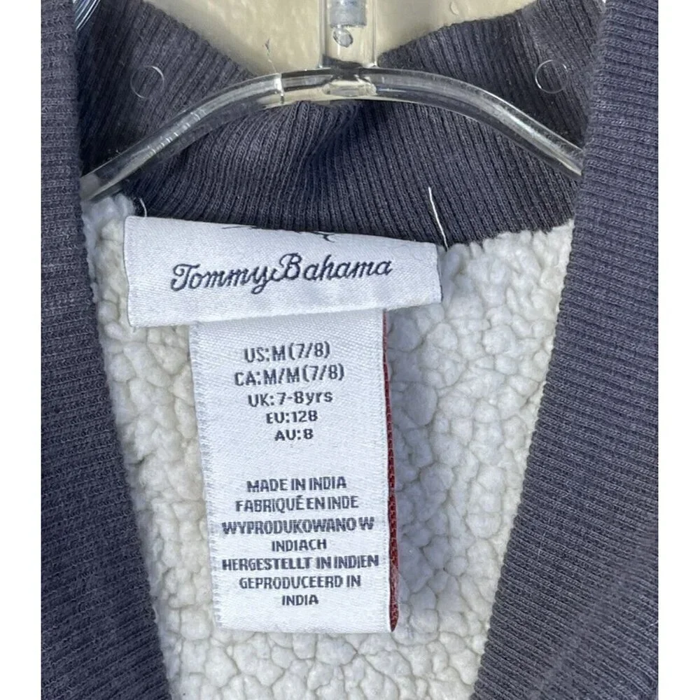 Tommy Bahama Kid's Medium 7-8 Years Gray Full Zip Sweatshirt Faux Fur Lined